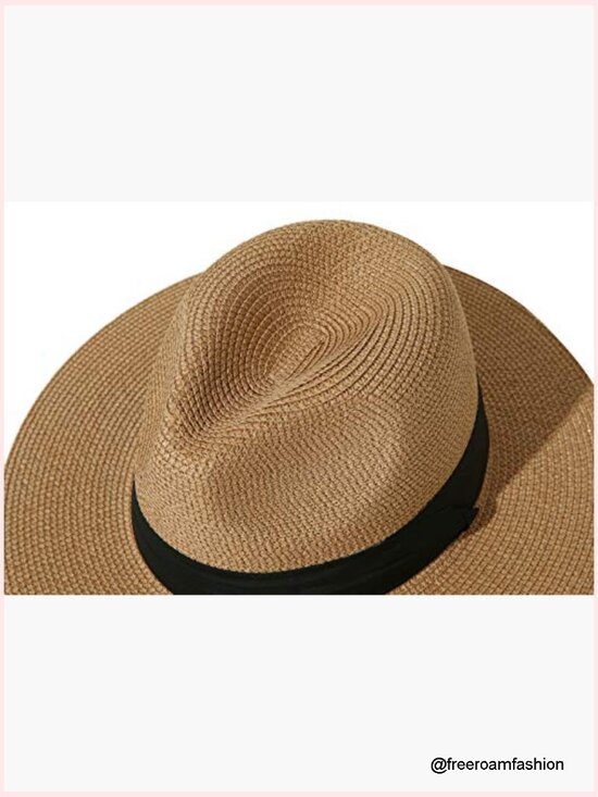 Wide Brim Straw Fedora Roll up Hat Beach Sun Hat UPF50+ main image 5